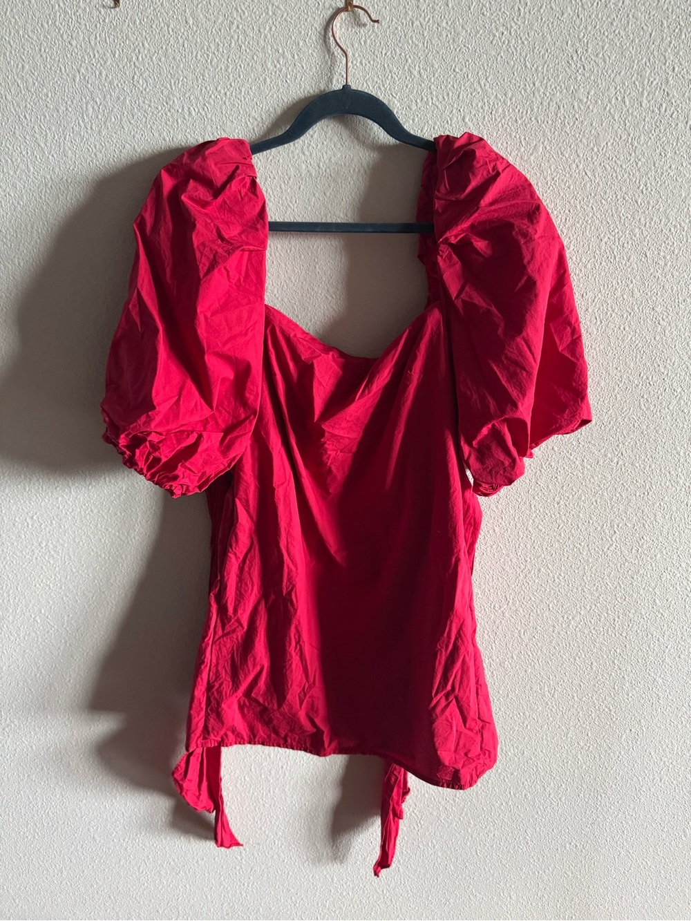 Red Puff Sleeve Mini Dress - Classic Square Neck